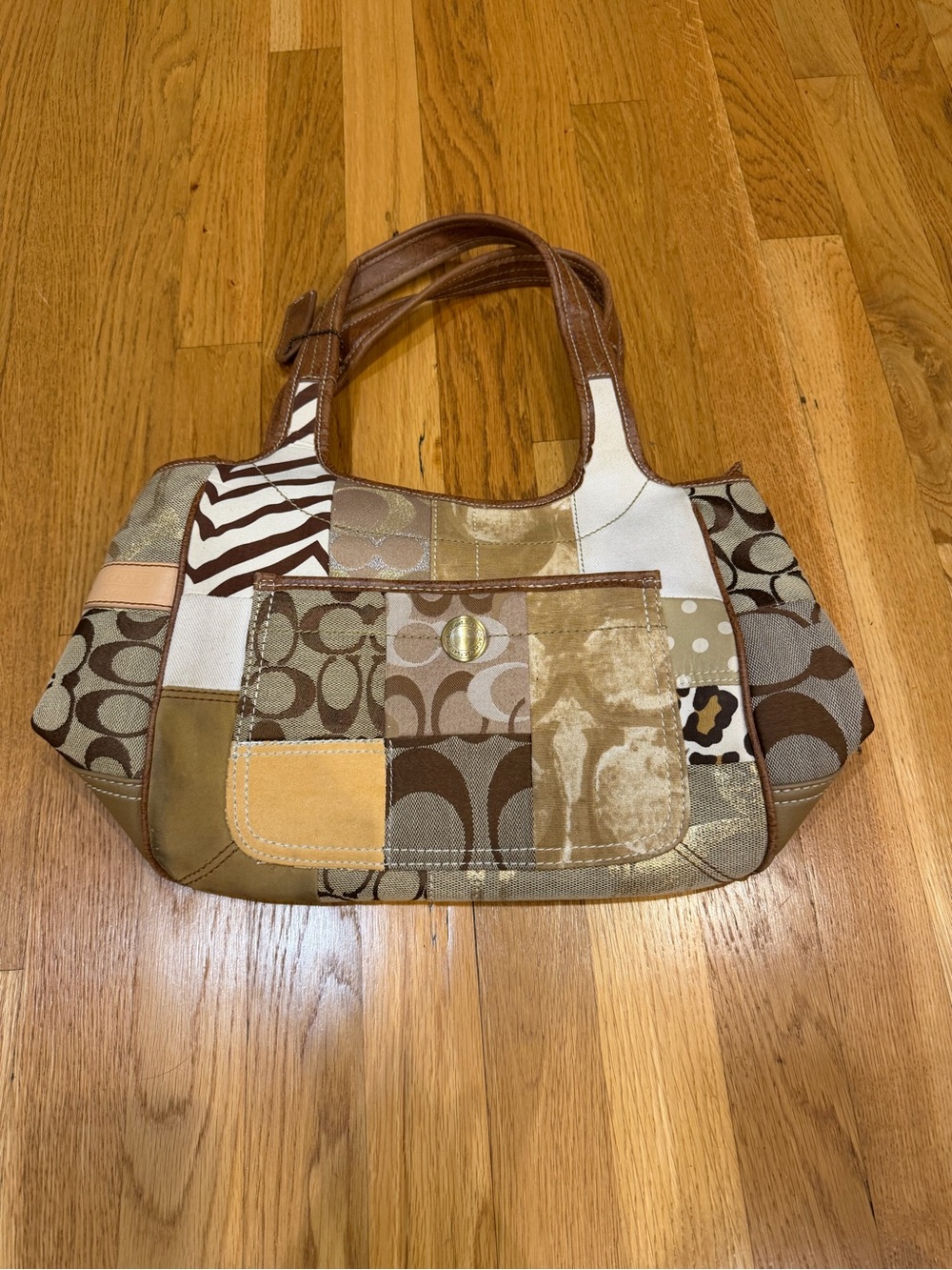 Coach Patchwork Shoulder Bag - Brown, Tan & Cream